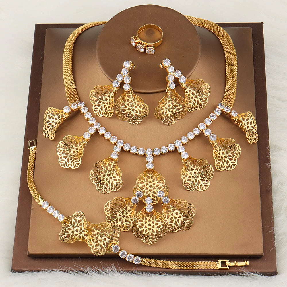 Jewelry For Women 2025 Brilliant Cubic Zircon Necklace Earrings Ring and Bracelet Wedding Bridal Jewelry Sets Dress Accessories