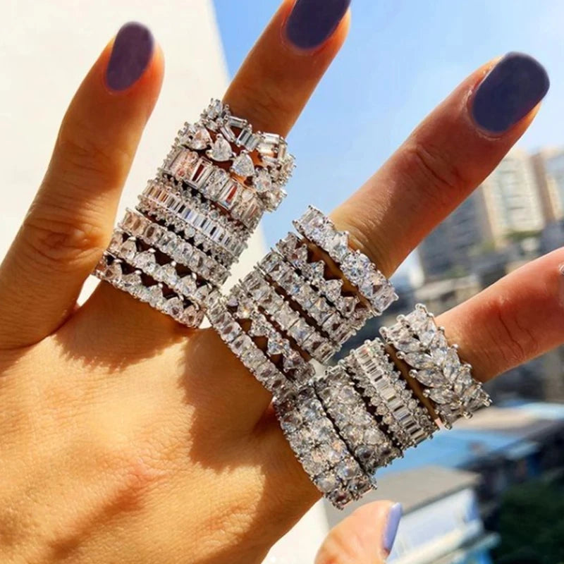 Wholesale Eternity Band Promise ring 925 Sterling silver Diamond cz Engagement Wedding Rings for women Men Finger Party Jewelry