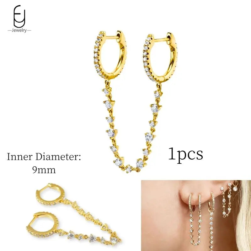 925 Sterling Silver Ear Needle White Crystal Gold Earrings for Women Luxury Water Drop/Heart/Flower Pendant Earring Fine Jewelry