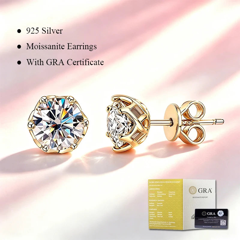 Classic 100% Moissanite Stud Earrings with Lace Six-Prong High-End Texture Elegant and Stylish Earrings