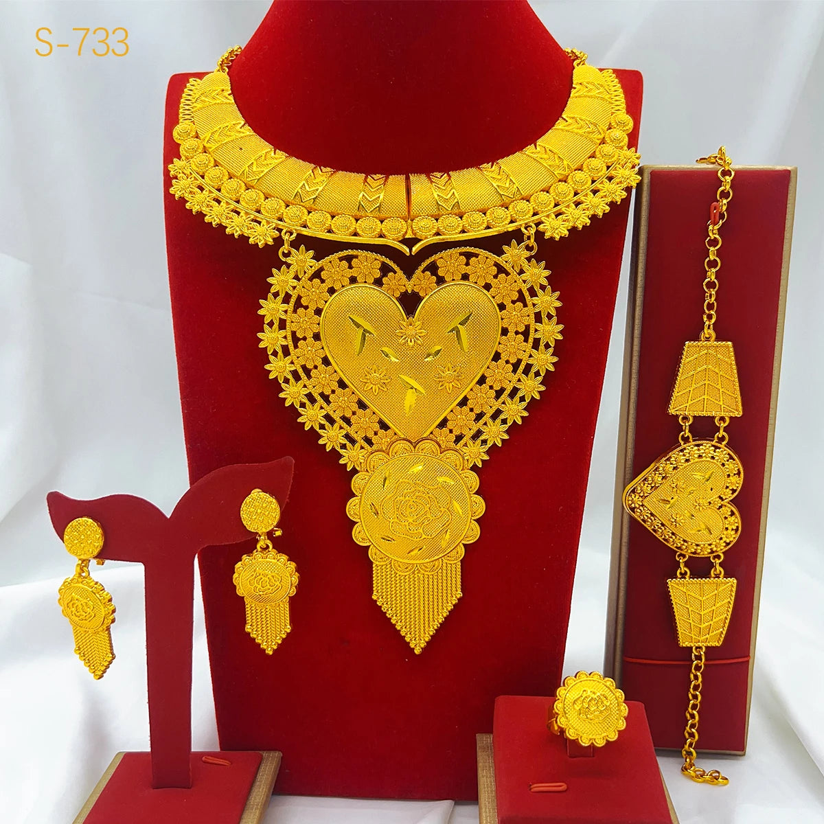 Indian Dubai Big 24k Gold Plated Jewelry Set For Women Party African Necklace Sets Bridal Wedding Gifts Arabic Jewelry Sets