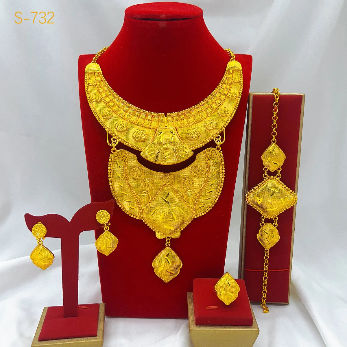 Indian Dubai Big 24k Gold Plated Jewelry Set For Women Party African Necklace Sets Bridal Wedding Gifts Arabic Jewelry Sets