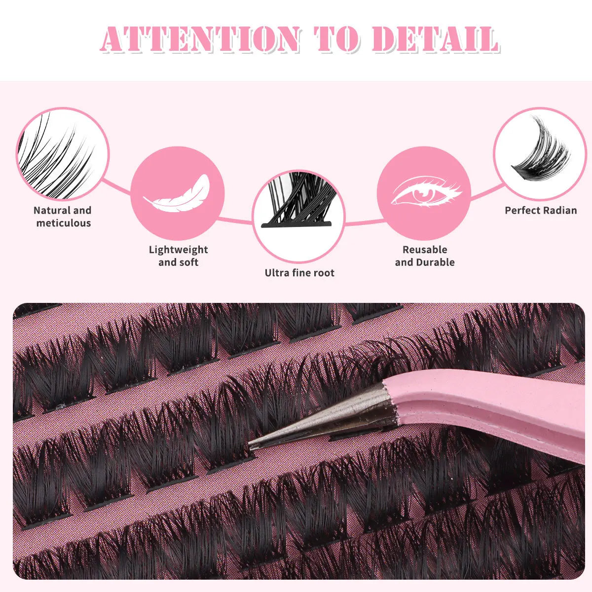 MIAOJIE False Eyelashes Clusters – Natural Thick Volume Individual Lash Extension Kit with Applicators