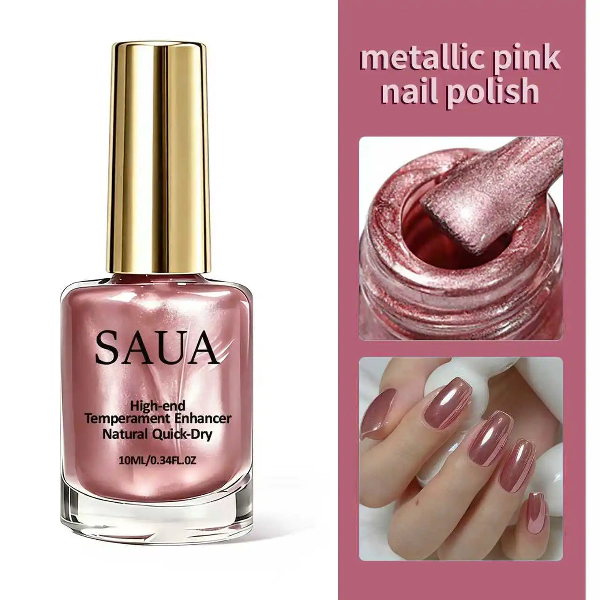 Rose Gold Metal Nail Polish, Fast Drying, No Baking, Lasting Improvement of Beauty, No Need for Light Nail Polish