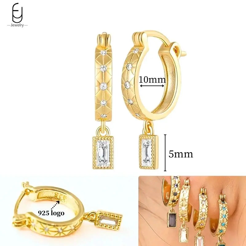 925 Sterling Silver Ear Needle White Crystal Gold Earrings for Women Luxury Water Drop/Heart/Flower Pendant Earring Fine Jewelry