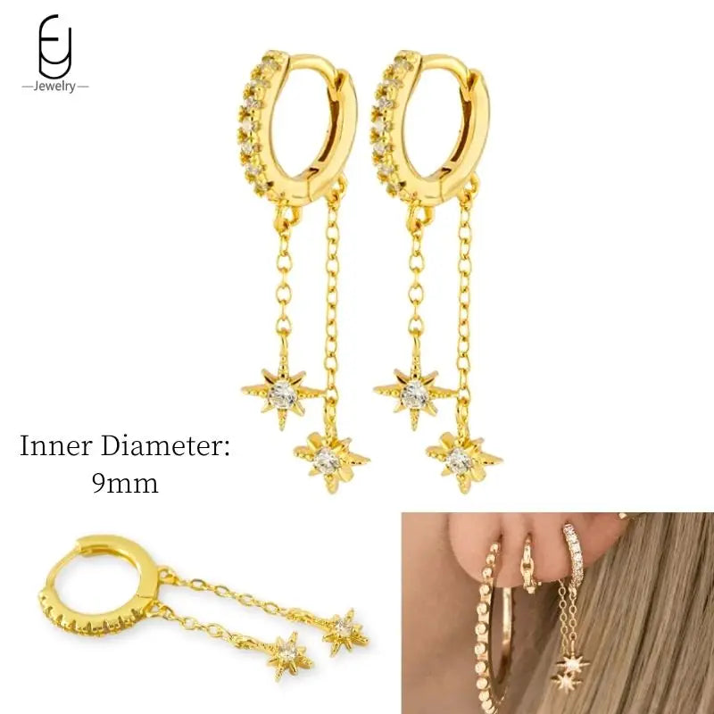 925 Sterling Silver Ear Needle White Crystal Gold Earrings for Women Luxury Water Drop/Heart/Flower Pendant Earring Fine Jewelry