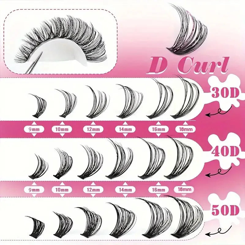 MIAOJIE False Eyelashes Clusters – Natural Thick Volume Individual Lash Extension Kit with Applicators