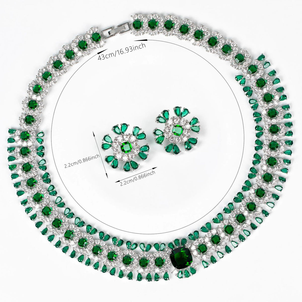 Sparkling Colourful Niche Delicate Flower Jewellery Necklace Earrings 2 Pcs Set Wedding Banquet Prom Bridal Women Dubai M-586