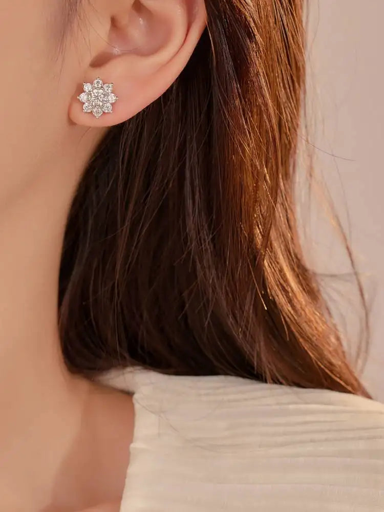 0.5CT Moissanite Diamond Flower Earrings for Women 925 Sterling Silver Solitaire Eternity Wedding Party Jewelry