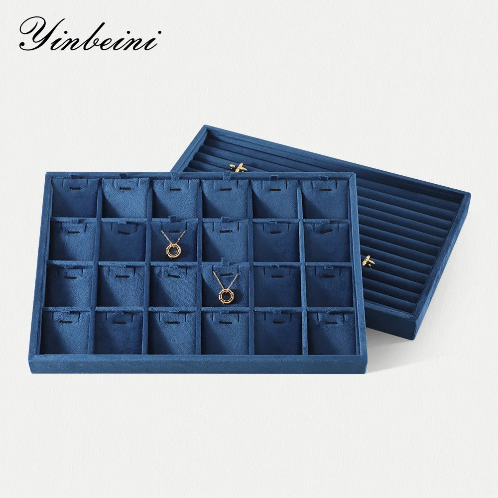Yinbeini Velvet Ring Earring Bracelet Necklace Display Tray Table Top Stackable Drawer Storage Jewelry Organizer Tray P038