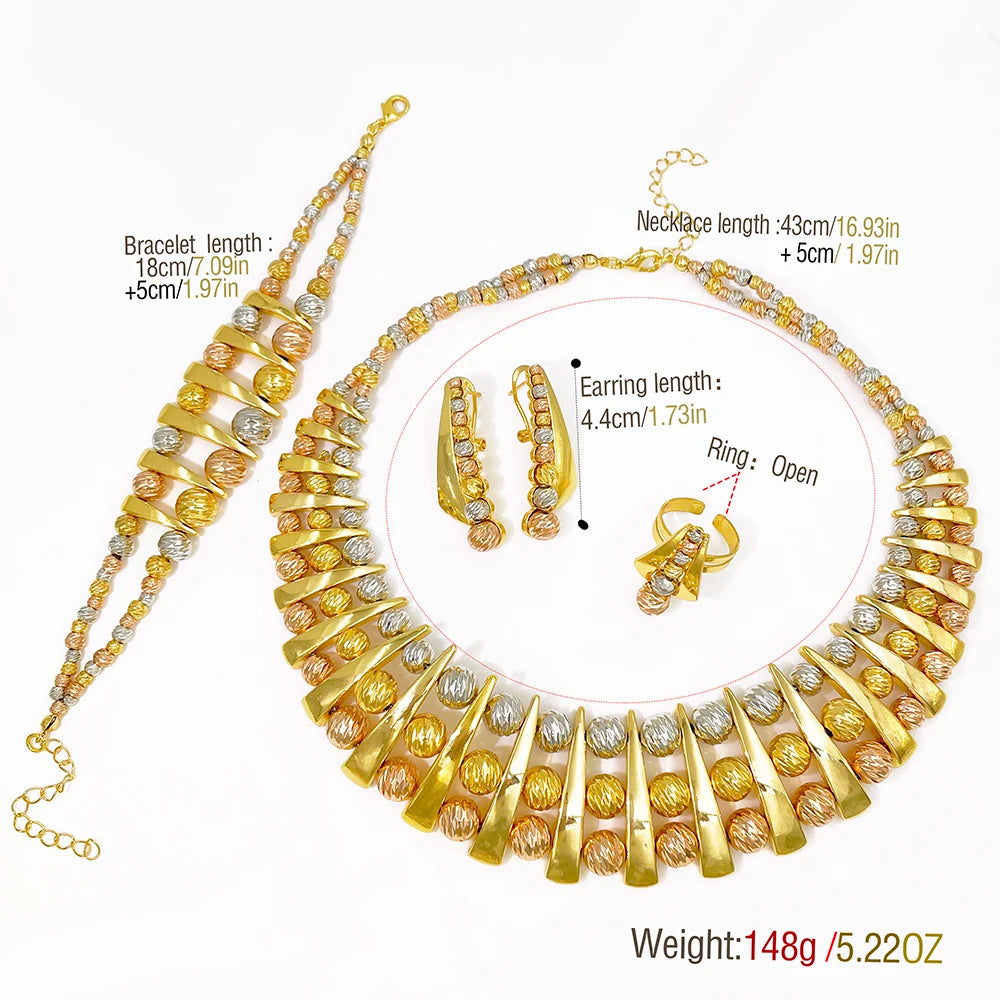 GZJPEI Fashion Luxury Jewelry Set High Quality Gorgeous Three Tone Design For Women Bridal Wedding Engagement Jewelry Gift Box