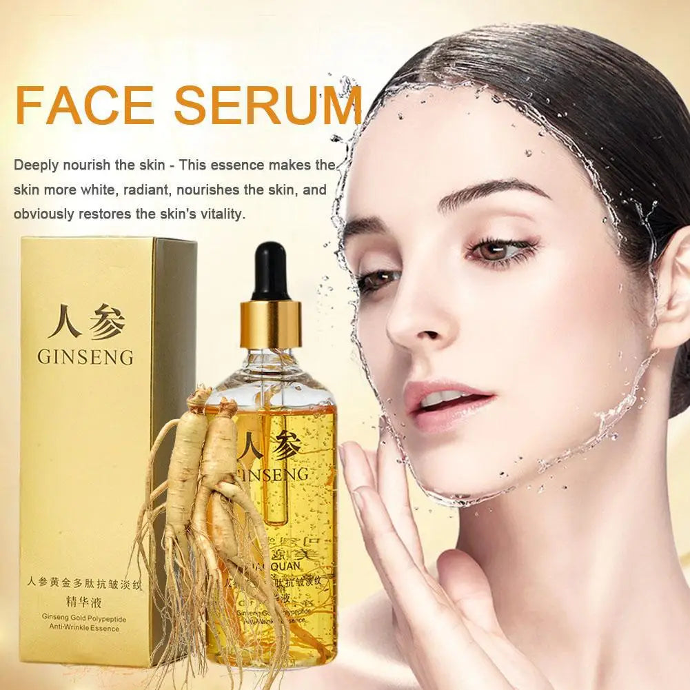 Gold Ginseng Face Serum 100ml Polypeptide Lightening Skin Moisturizing Facial Serum Smoothing Skin Care Products Deep Hydration