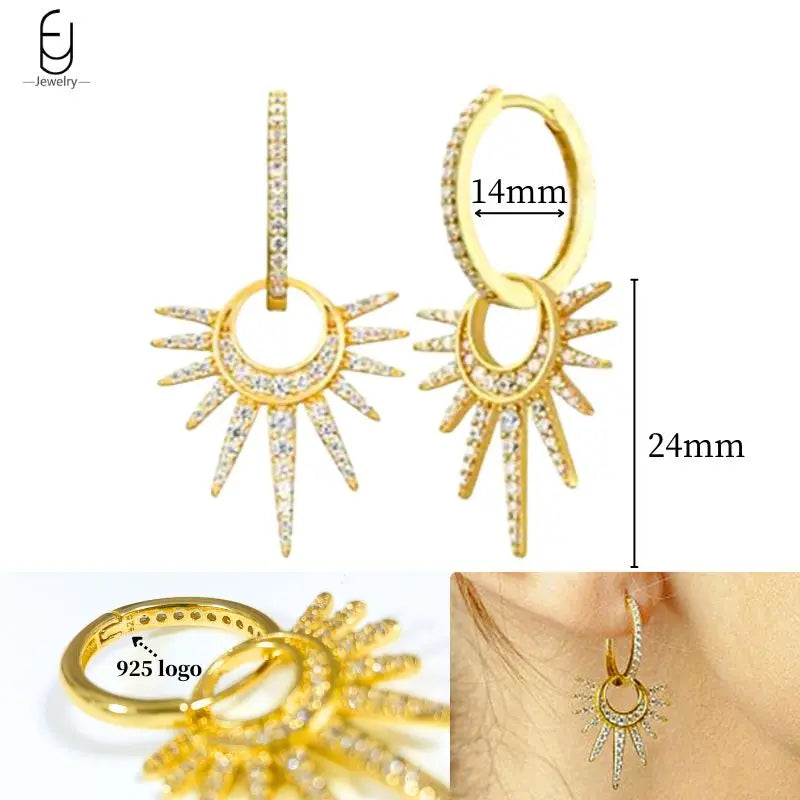 925 Sterling Silver Ear Needle White Crystal Gold Earrings for Women Luxury Water Drop/Heart/Flower Pendant Earring Fine Jewelry