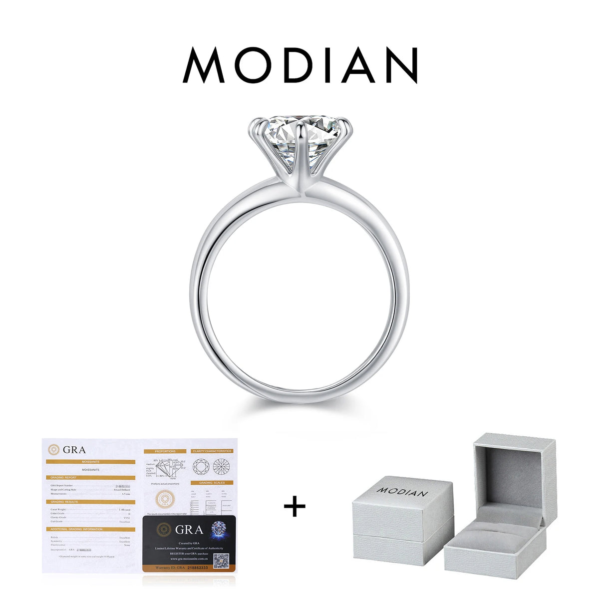 MODIAN 2ct D Color VVS1 Clarity Moissanite 925 Sterling Silver Dazzling Classic Crown Rings For Women Wedding Fine Jewelry
