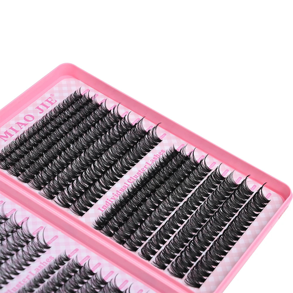 MIAOJIE False Eyelashes Clusters – Natural Thick Volume Individual Lash Extension Kit with Applicators