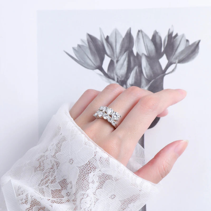 Anziw 925 Silver Moissanite Rings Woman Bands 10 Stones 3.26cttw Sparkling Diamond Twist Shank Wedding Ring Engagement Jewelry
