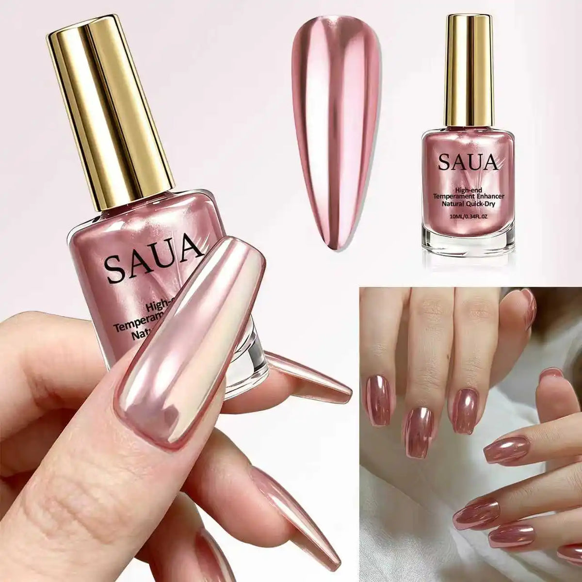Rose Gold Metal Nail Polish, Fast Drying, No Baking, Lasting Improvement of Beauty, No Need for Light Nail Polish