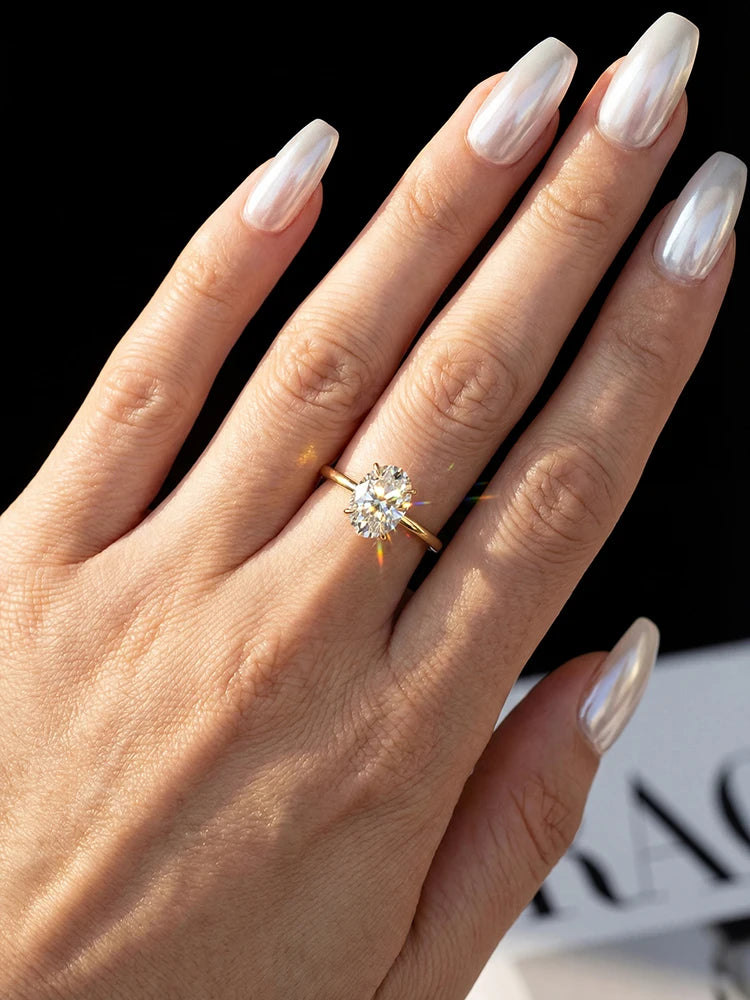 Fashion 1-2 Carat Brilliant Oval Moissanite Diamond Engagement Wedding Rings for Women 925 Sterling Silver Fine Jewelry