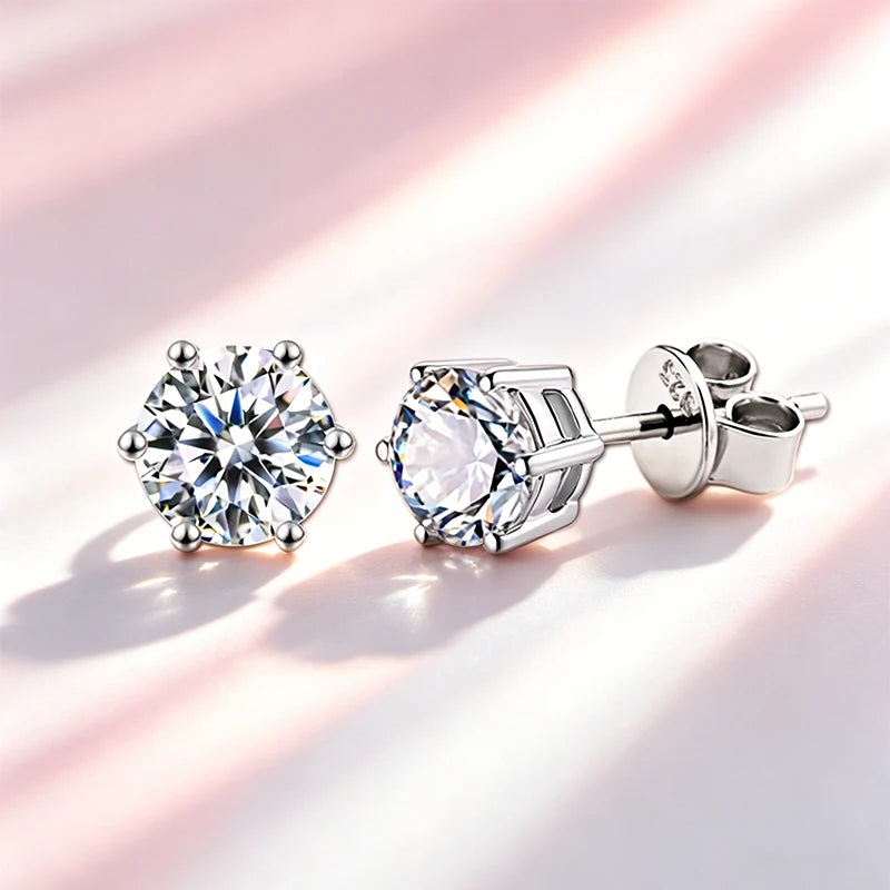 Classic 100% Moissanite Stud Earrings with Lace Six-Prong High-End Texture Elegant and Stylish Earrings