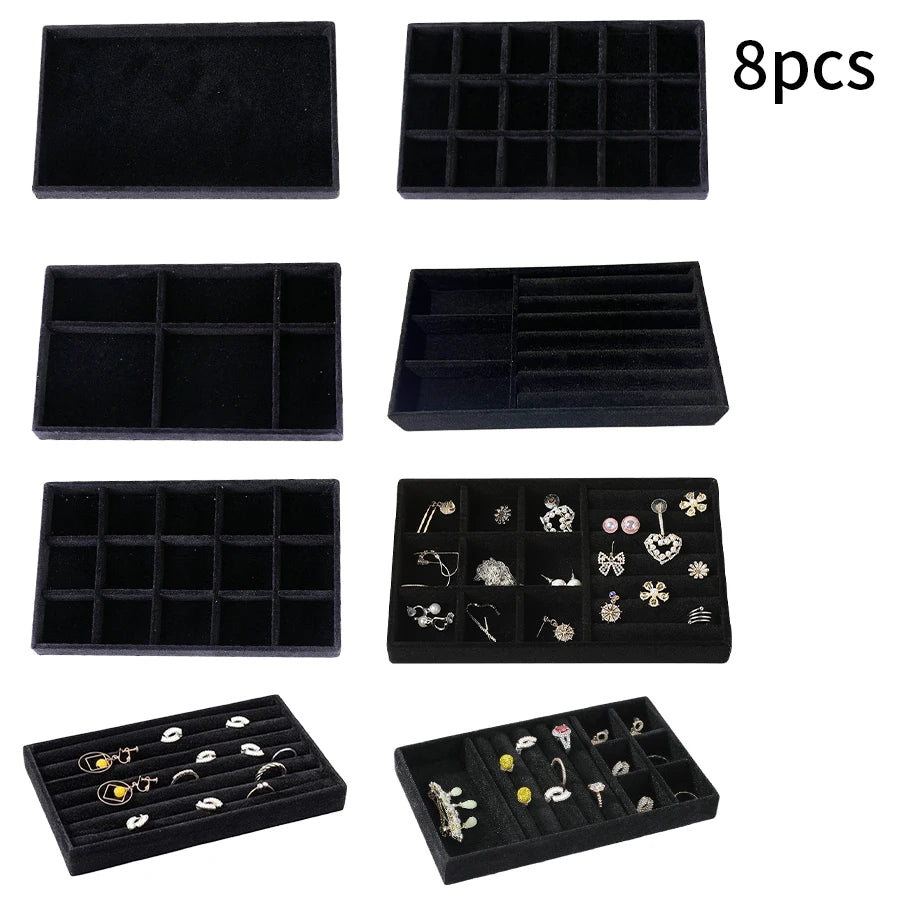 1 Set, (Including 8PCS) Flocking Jewelry Box Jewelry Tray