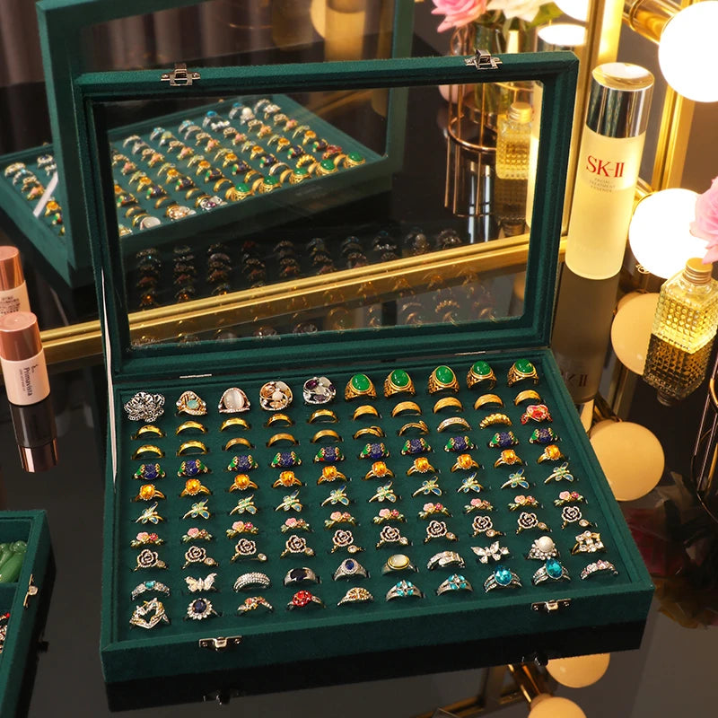 Covered Velvet Hundred-digit Ring Box Storage Box Large-capacity Jewelry Box Pair of Ring Boxes Jewelry Box Stall Display Box