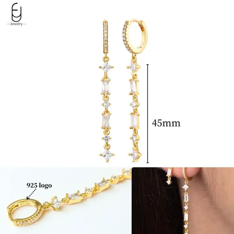 925 Sterling Silver Ear Needle White Crystal Gold Earrings for Women Luxury Water Drop/Heart/Flower Pendant Earring Fine Jewelry