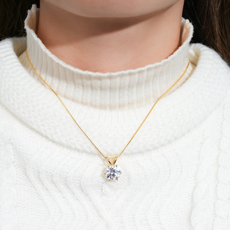 RAPRGOLD Certified 0.5-5ct Moissanite Pendant Necklaces S925 Sterling Silver Solitaire Necklace Chains For Women Jewellry Gifts