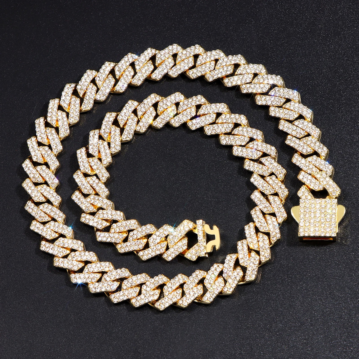14mm Iced Out Prong Cuban Link Chain Necklace for Men Women 2 Row Rhinestone Paved Miami Rhombus Hip Hop Jewelry Wholesale