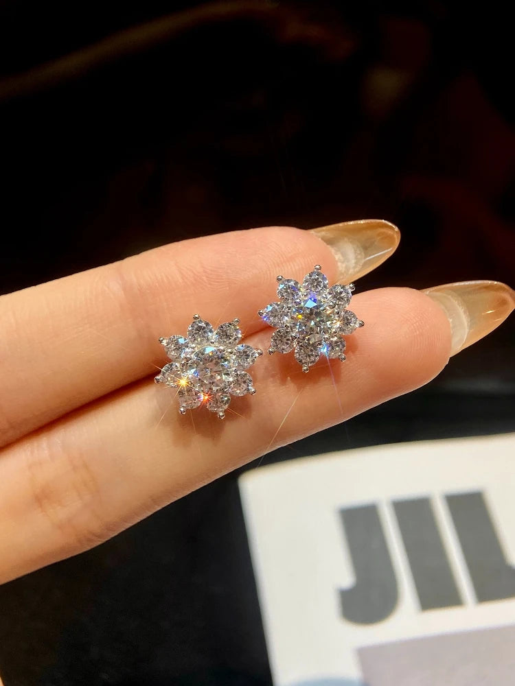 0.5CT Moissanite Diamond Flower Earrings for Women 925 Sterling Silver Solitaire Eternity Wedding Party Jewelry