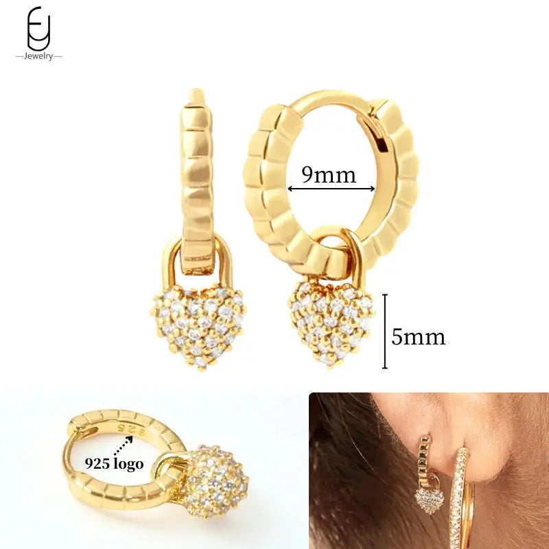 925 Sterling Silver Ear Needle White Crystal Gold Earrings for Women Luxury Water Drop/Heart/Flower Pendant Earring Fine Jewelry