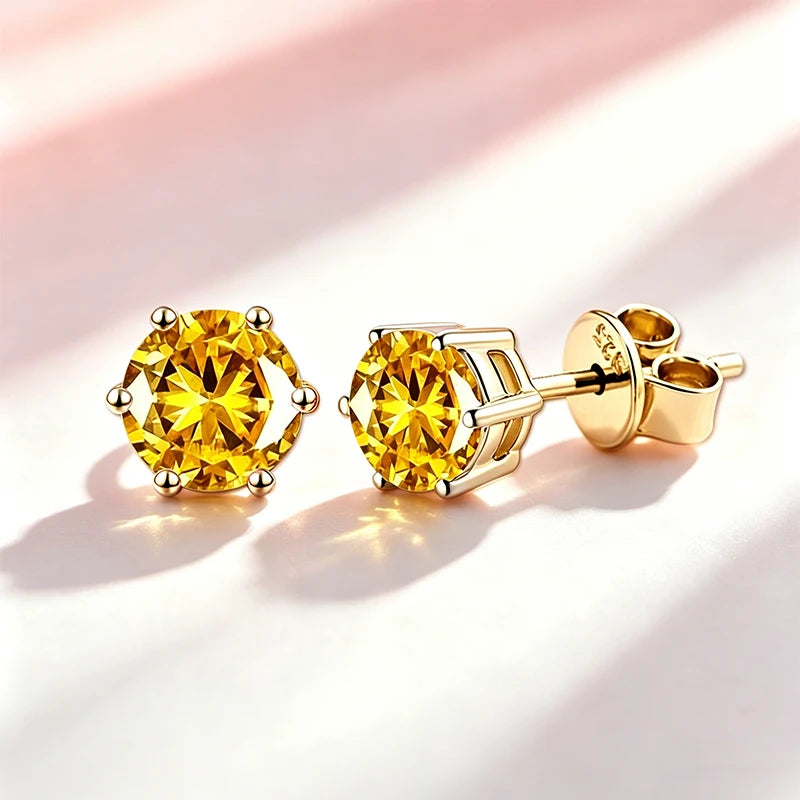 Classic 100% Moissanite Stud Earrings with Lace Six-Prong High-End Texture Elegant and Stylish Earrings