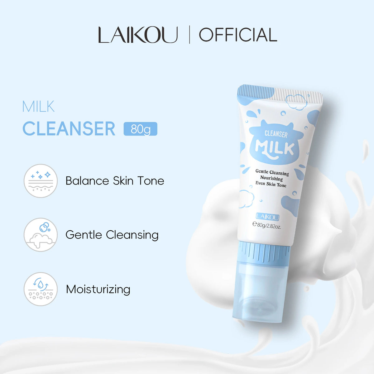 LAIKOU Milk Cleansing Bar Gentle Face Body Soap Nourishing Treatment Even Skin Tone Facial Bar 80g