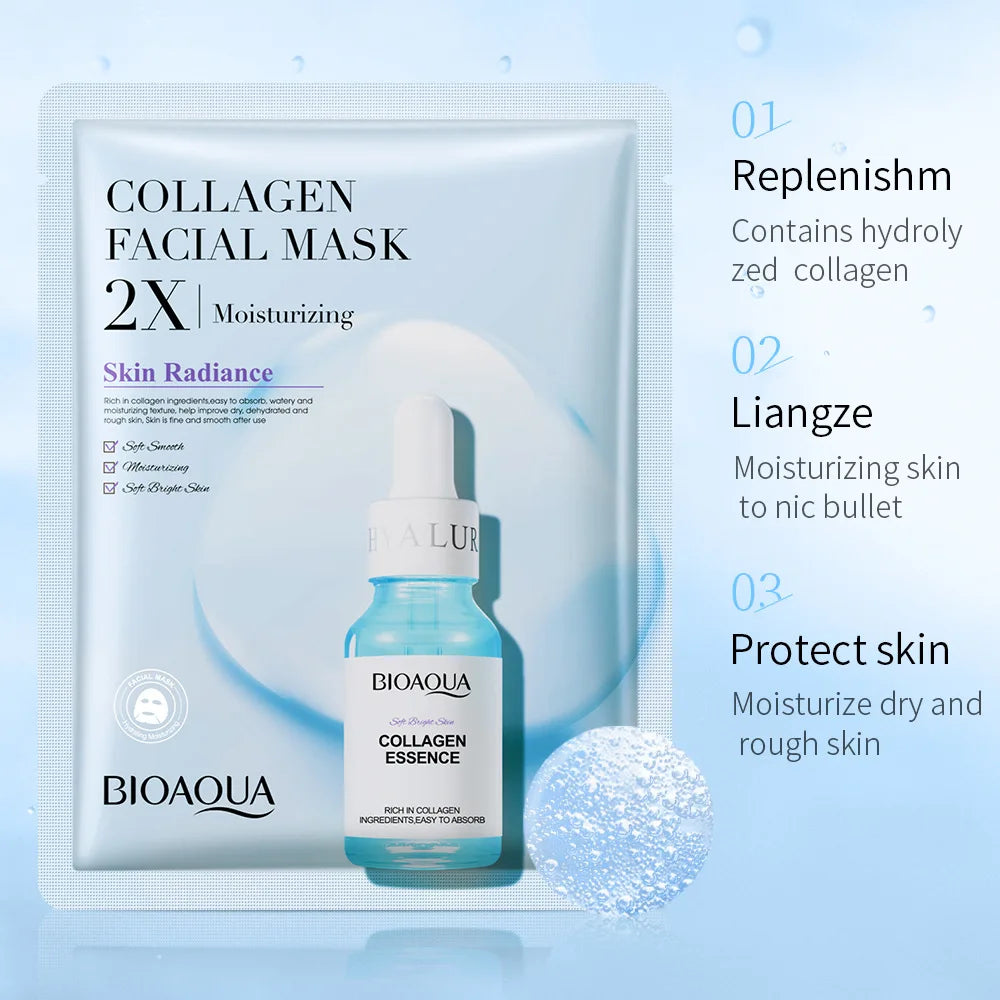 20pcs/5pcs Centella Collagen Face Mask VC Moisturizing Refreshing Sheet Masks Hyaluronic Acid Facial Mask Skin Care Products