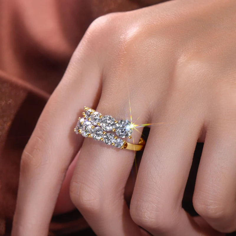 Anziw 925 Silver Moissanite Rings Woman Bands 10 Stones 3.26cttw Sparkling Diamond Twist Shank Wedding Ring Engagement Jewelry
