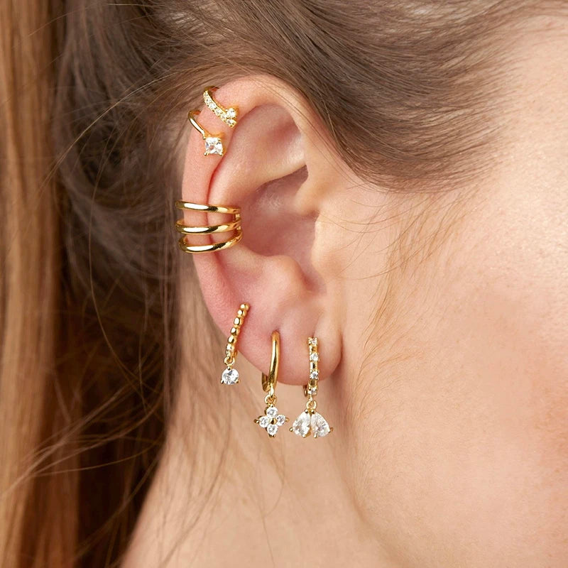 925 Sterling Silver Ear Needle White Crystal Gold Earrings for Women Luxury Water Drop/Heart/Flower Pendant Earring Fine Jewelry