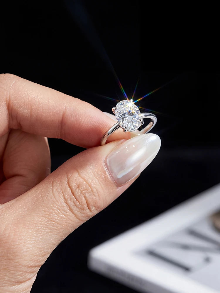 Fashion 1-2 Carat Brilliant Oval Moissanite Diamond Engagement Wedding Rings for Women 925 Sterling Silver Fine Jewelry