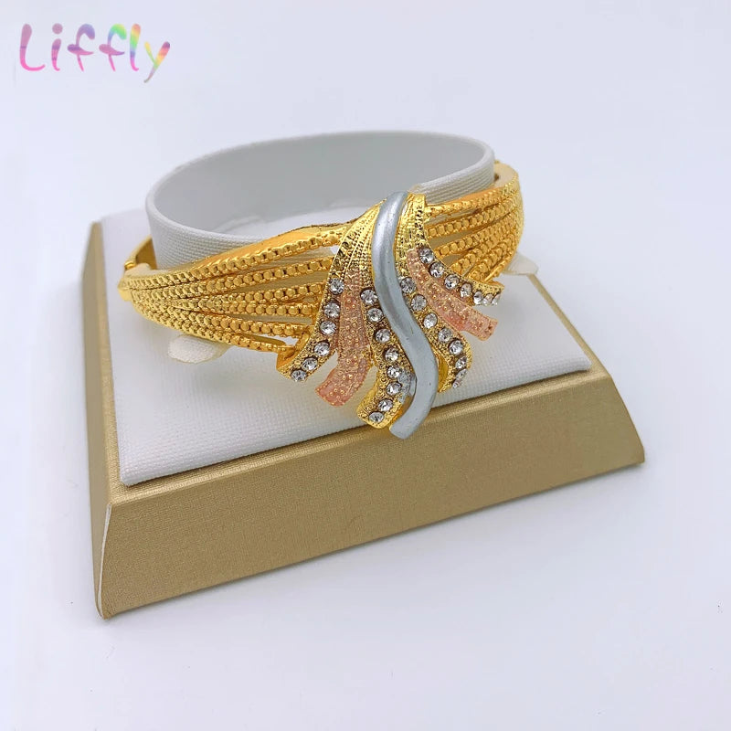 African Dubai 24k Gold Plated Choker Necklace Jewelry Set for Women Bridal Wedding Crystal Bracelet Earrings Jewellery