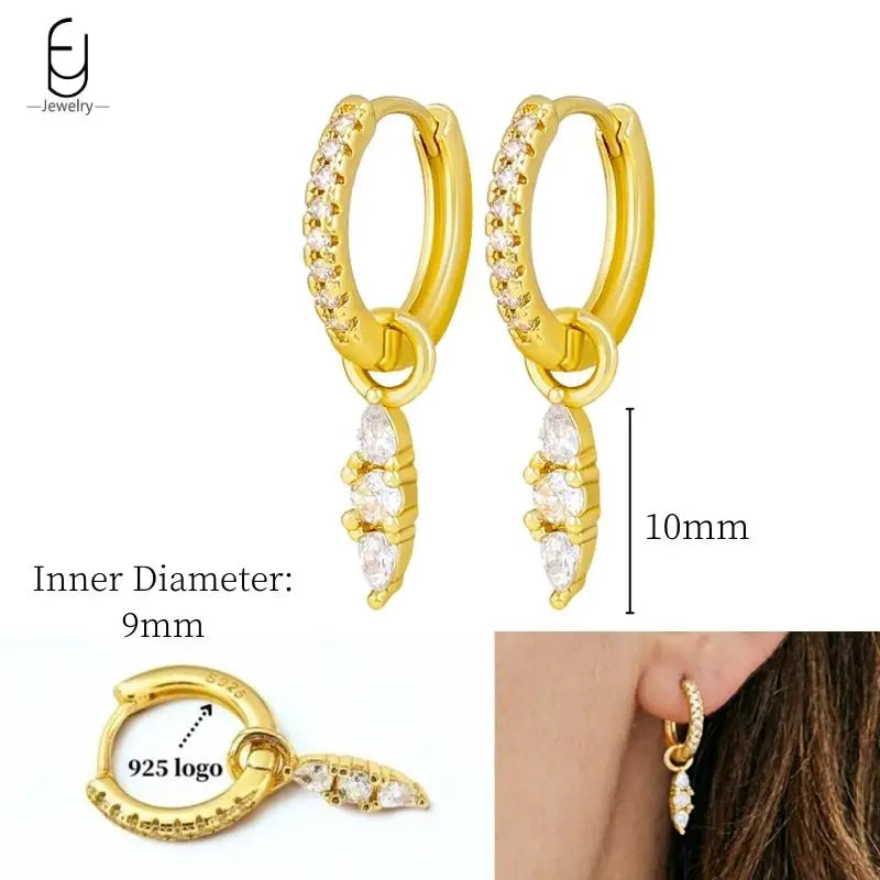 925 Sterling Silver Ear Needle White Crystal Gold Earrings for Women Luxury Water Drop/Heart/Flower Pendant Earring Fine Jewelry