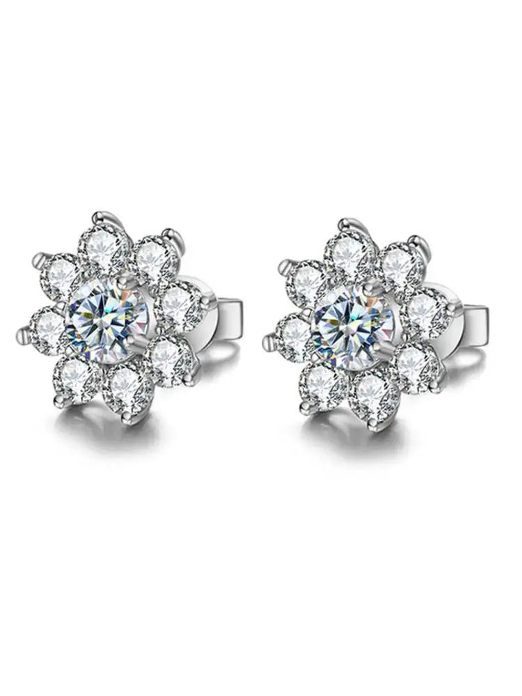 0.5CT Moissanite Diamond Flower Earrings for Women 925 Sterling Silver Solitaire Eternity Wedding Party Jewelry