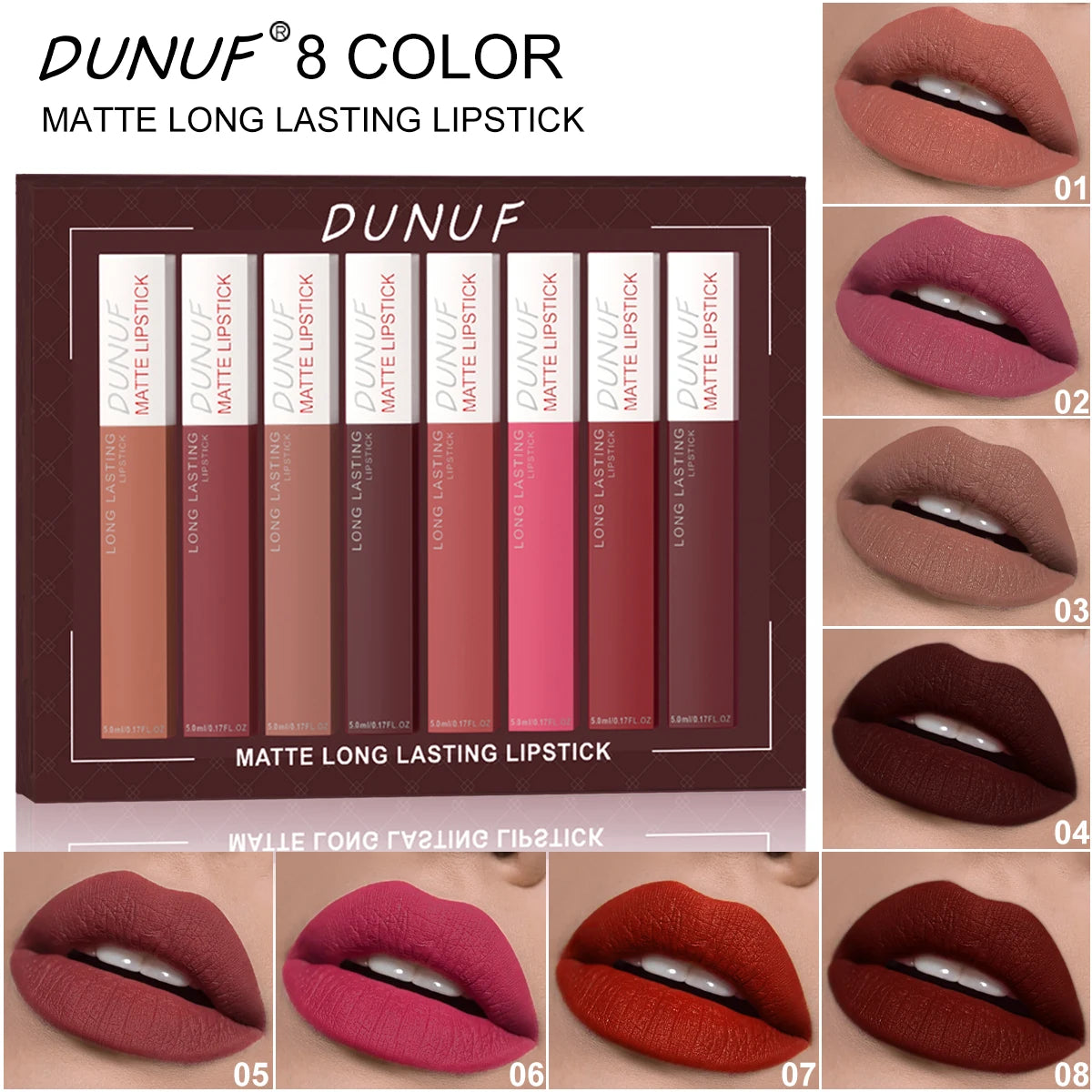 6Pcs/8Pcs Matte Lip Gloss Set – Long-Lasting Waterproof Lipstick, Anti-Sweat Non-Stick Liquid Lip Color, Highly Pigmented Lip Makeup