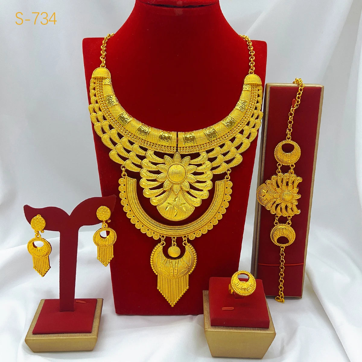 Indian Dubai Big 24k Gold Plated Jewelry Set For Women Party African Necklace Sets Bridal Wedding Gifts Arabic Jewelry Sets