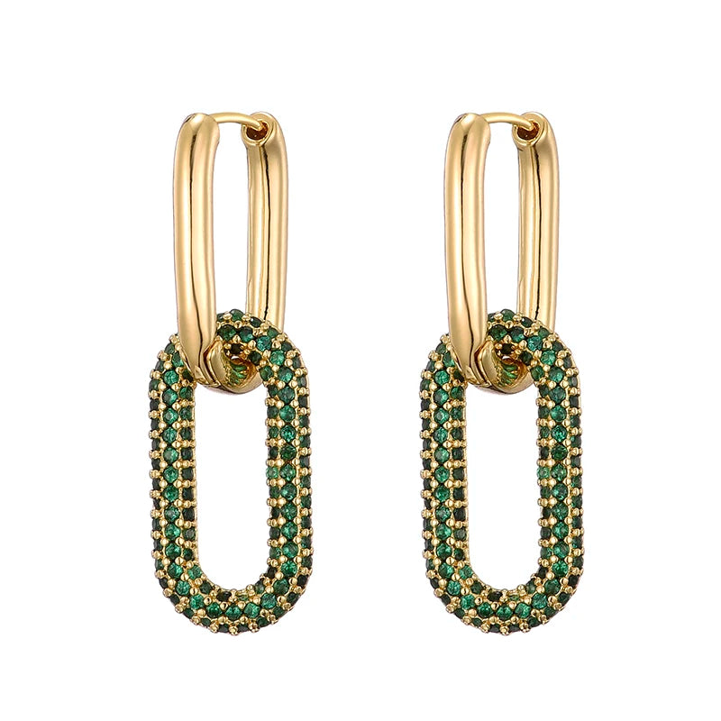 LOVBEAFAS Brand Gold Color Geometric Oval Rectangle Hoop Earrings For Women Zircon Wedding Jewelry Elegant Female Dangle Earings