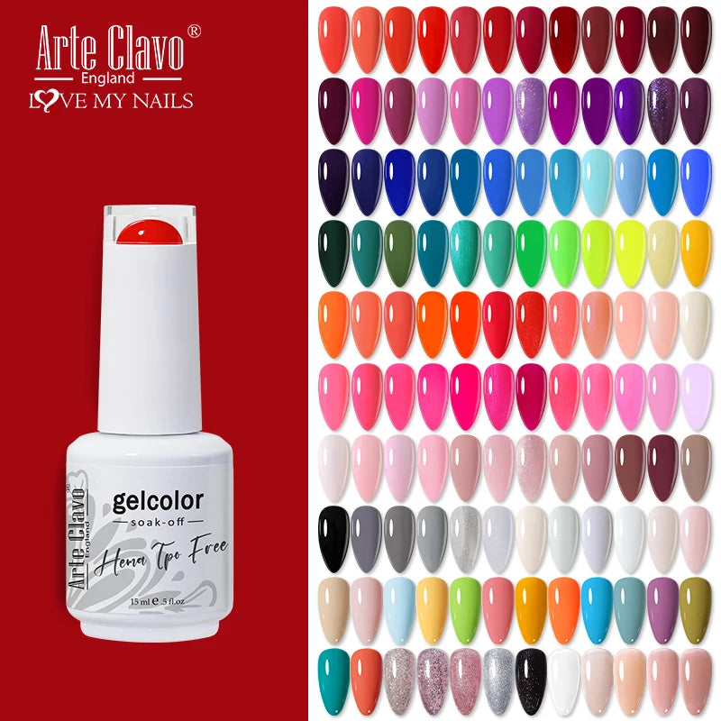 Arte Clavo 15ml Fashion Gel Nail Polish – HEMA & TPO Free Red Glitter UV LED Soak Off Nail Varnish