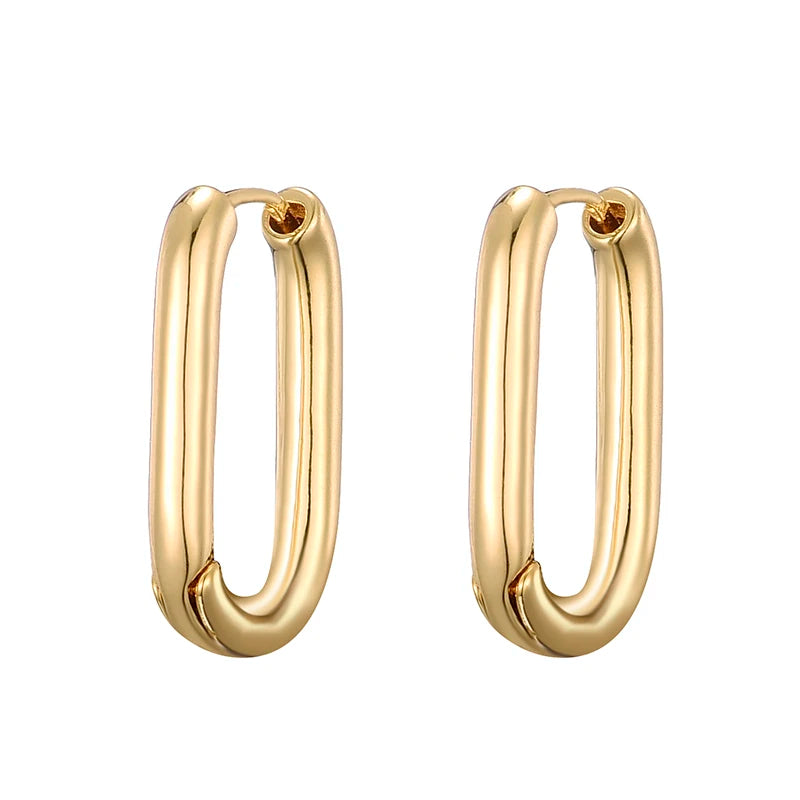 LOVBEAFAS Brand Gold Color Geometric Oval Rectangle Hoop Earrings For Women Zircon Wedding Jewelry Elegant Female Dangle Earings