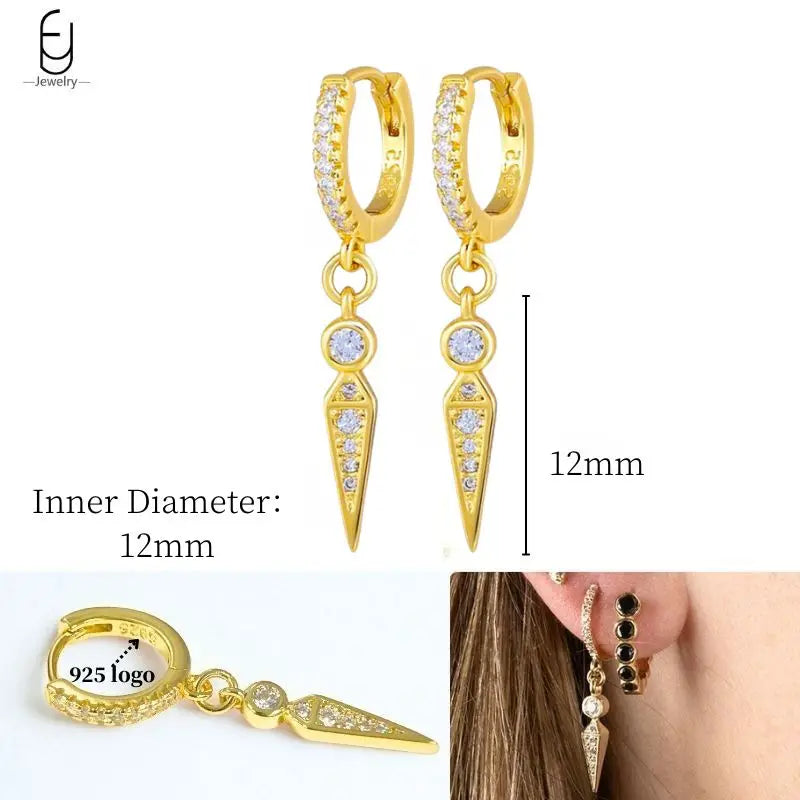 925 Sterling Silver Ear Needle White Crystal Gold Earrings for Women Luxury Water Drop/Heart/Flower Pendant Earring Fine Jewelry