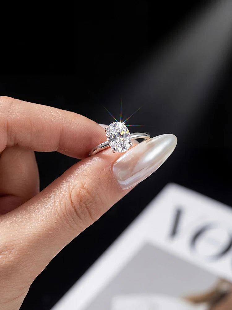 Fashion 1-2 Carat Brilliant Oval Moissanite Diamond Engagement Wedding Rings for Women 925 Sterling Silver Fine Jewelry