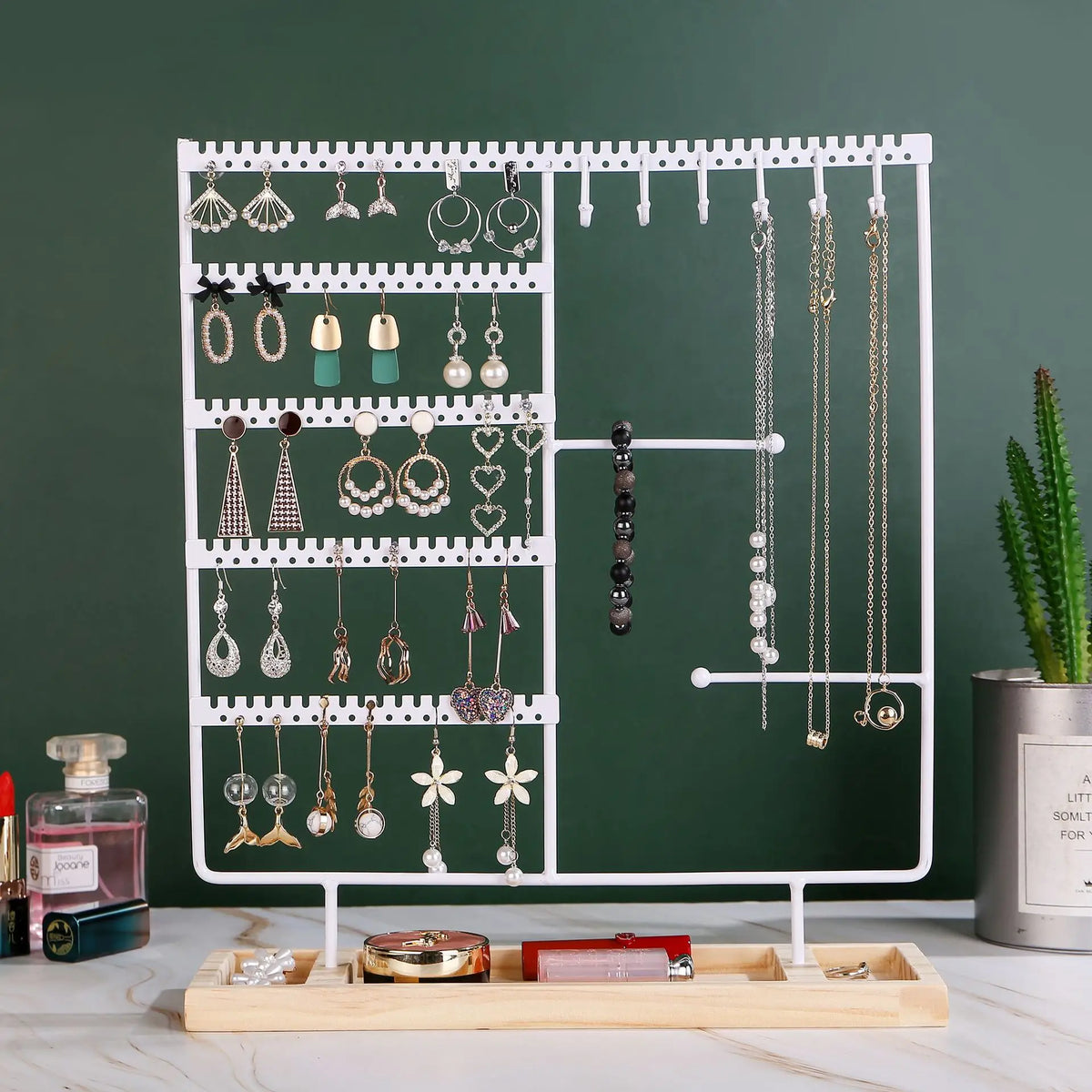 Multifunctional Earring Display Rack Necklace Ring Storage Rack Detachable Wooden Bottom Women Bracelet Watch Jewelry Rack
