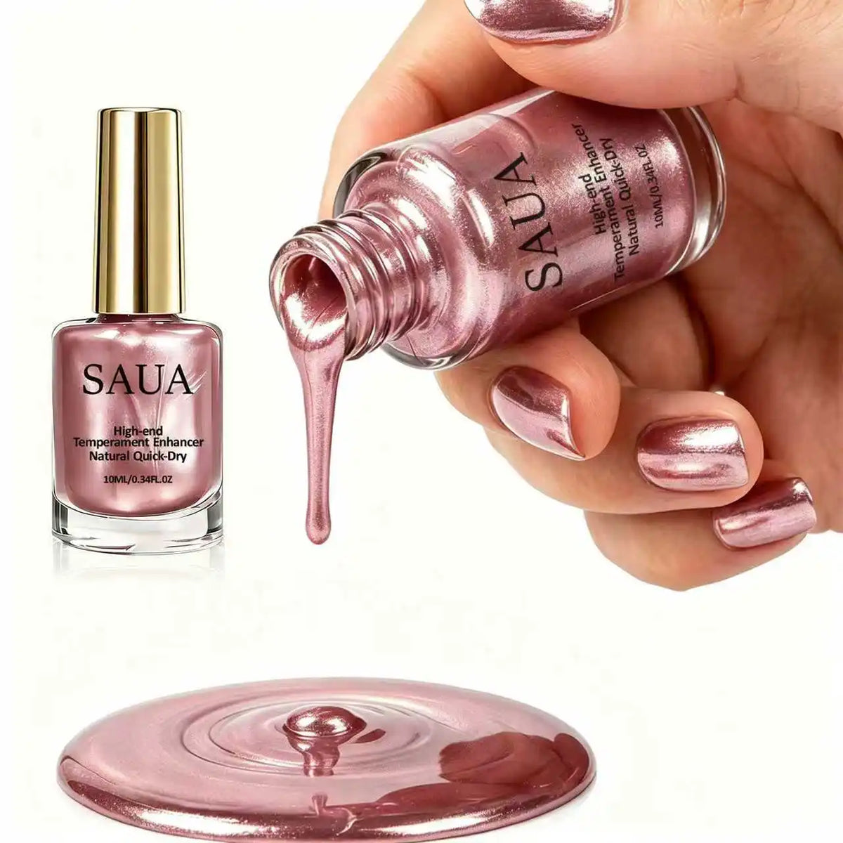 Rose Gold Metal Nail Polish, Fast Drying, No Baking, Lasting Improvement of Beauty, No Need for Light Nail Polish
