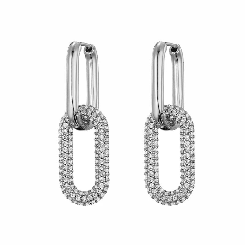 LOVBEAFAS Brand Gold Color Geometric Oval Rectangle Hoop Earrings For Women Zircon Wedding Jewelry Elegant Female Dangle Earings