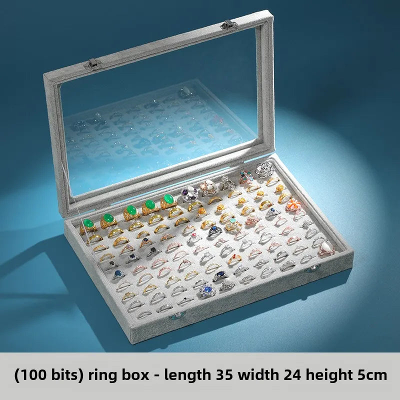 Covered Velvet Hundred-digit Ring Box Storage Box Large-capacity Jewelry Box Pair of Ring Boxes Jewelry Box Stall Display Box